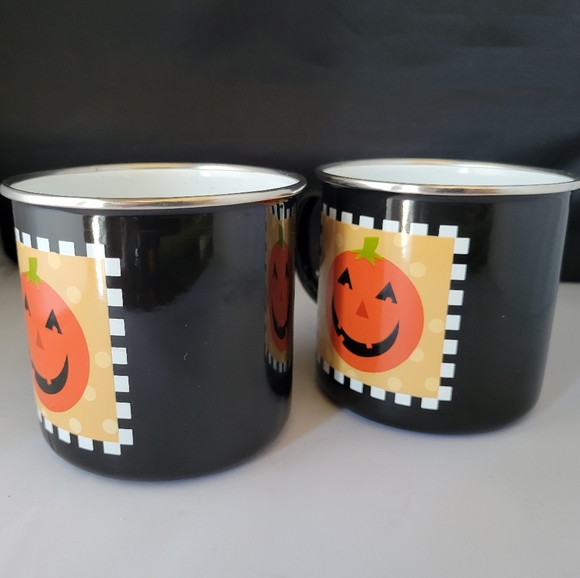 Two Vintage Halloween/ Fall Pumpkin Metal Mugs/Cups Holiday 🔥🌟BUNDLE AND SAVE - Picture 2 of 10